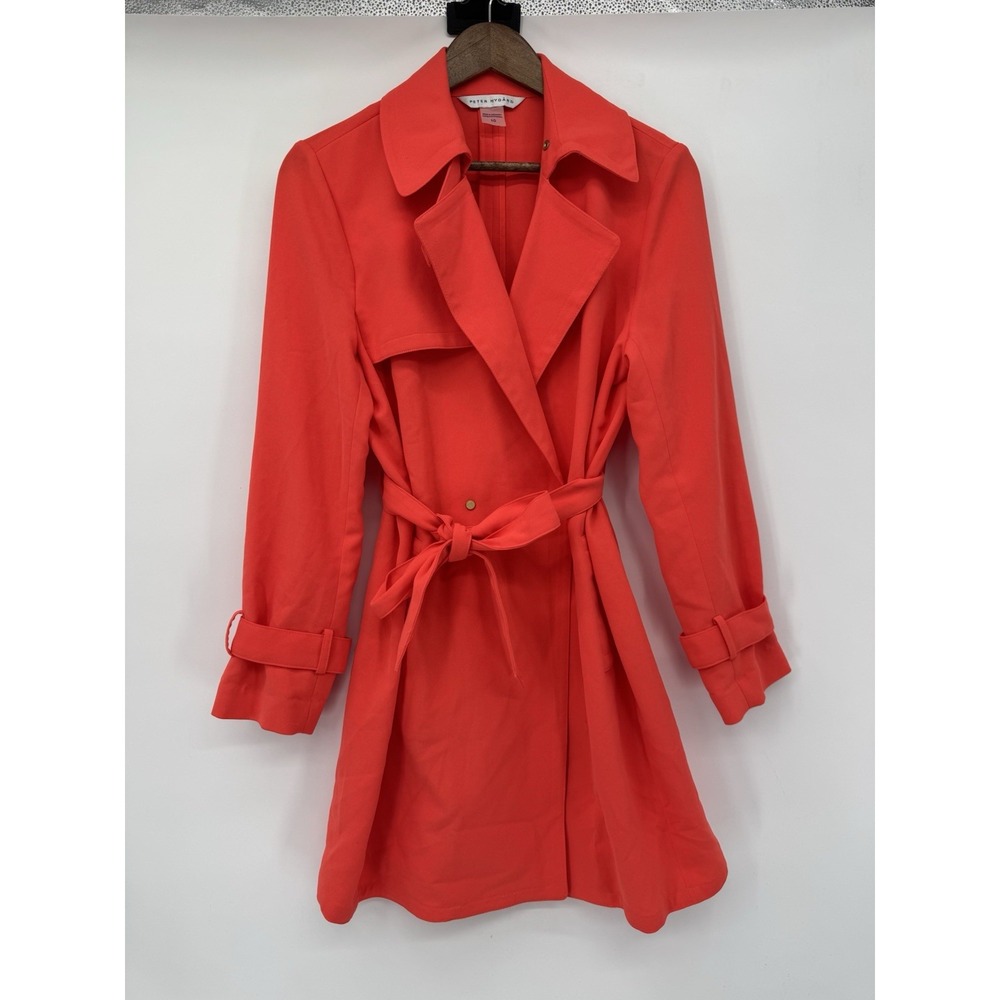 Peter Nygard Trench Coat Size 10 Orange/Peach Color Spring Tie Waist career